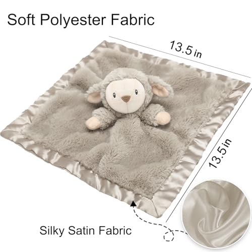 Image of Lamb Baby Security Blanket for Boys Girls, Lovey Fluffy Snuggle Toy Great Shower Gift for Baby Newborn Plush Stuffed Animal, Brown 13.5 Inch