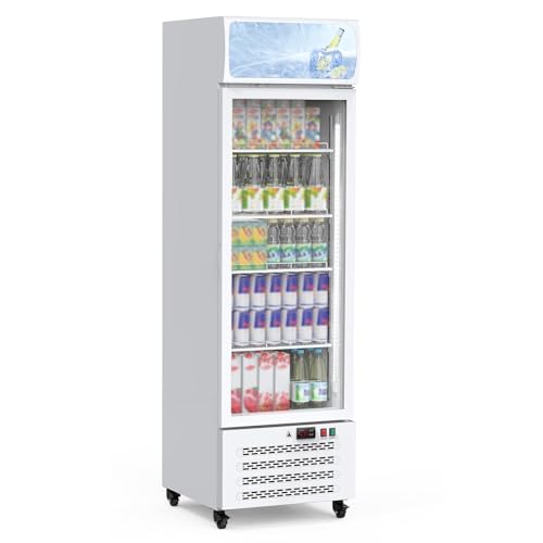 Image of Commercial Display Refrigerator 13.4 Cu.Ft, Merchandiser Refrigerator with Glass Door & LED Lights, Upright Beverage Cooler Fridge for Shops, Restaurants, Bars, White