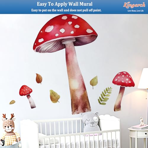 Vinilos Decorativos de Hongos Grandes Rojos, Acuarela y Hojas miniatura 5