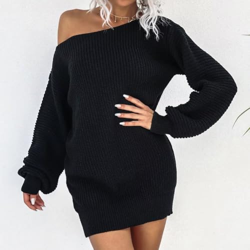 Image of Crew Neck Long Sleeve Sweater Mini Dress, Casual Knit Dress | Soft acrylic sweater mini with crew neck and long sleeves, cozy for winter, work, holidays and daily wear