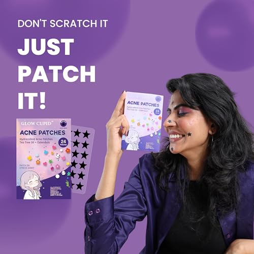 Image of Hydrocolloid Acne Pimple Patch with Tea Tree Oil & Calendula | Fast Healing | Absorbs Pus & Oil |Waterproof & Skin-Friendly Pimple Patches | Black Star Shape - 24 Patches.