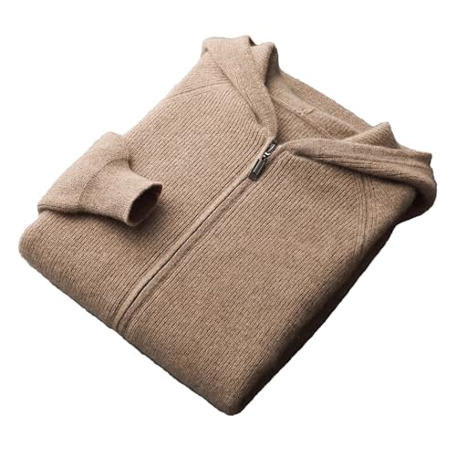 Men's Casual Knitted Cashmere Cardigans Loose Hooded Cardigan Sweater Rib Knit Cardigan Sweater