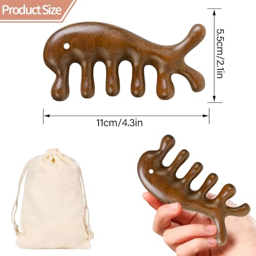 Beecarolx BC-MC-003 Wooden Scalp Massager Comb - Natural Sandalwood Wide Tooth Gua Sha Comb - Manual Head Scalp Massage Tool For Eye Nose Facial Neck Back Hand Foot And Legs thumb #5