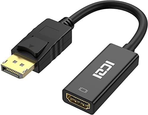 ICZI Adaptateur DisplayPort vers HDMI 4K, DP Câble mâle vers HDMI Femelle, Connecteurs dorés, pour TV 4K, HDTV, Moniteur, Projecteurs, Ordinateurs Portables et Autres [Noir] (4K, Noir) Cover