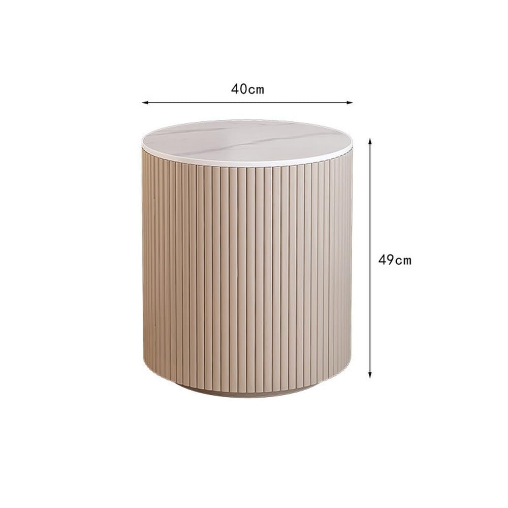 Comodino con piano in pietra sinterizzata scanalata cilindrica, comodino rotondo a doghe, tavolino portaoggetti minimalista for l'arredamento della camera da letto in stile crema(Brown)