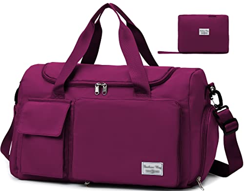 Tokeya Bolsa Deportiva Mujeres Plegable Bolso de Deporte Gran Capacidad Bolsa de Gimnasio con Compartimento Zapatos y Bolsillo Húmedo, Bolsa de Viaje Fin Semana Impermeable Fitness Bolsos, Púrpura Cover