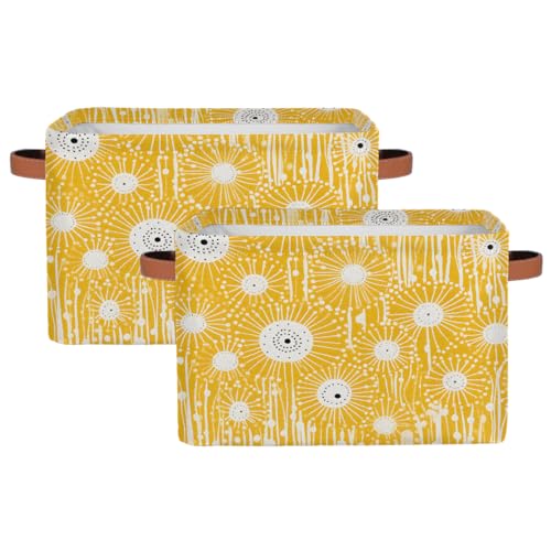 Myfsucce Cesta de almacenamiento rectangular de tela de diente de león amarillo para estantes, caja organizadora de ropa para dormitorio y baño, 2 unidades