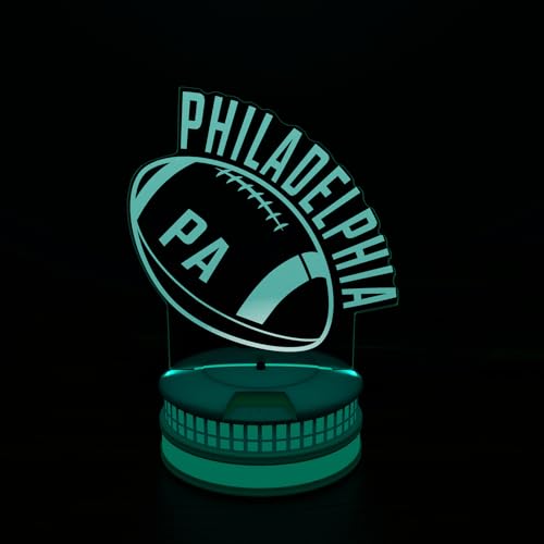 Image of CLORURBANLIVE 3D Football Philadelphia Night Light 3D Illusion Lamp with Remote Control 16 Color Options Sports Decor Lighting for Fans - Multicoloured OneSize