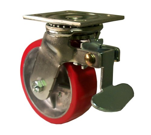 Cheapest 🛒 E.R. Wagner Plate Caster, Swivel with Directional Lock, Polyurethane on Aluminum Wheel, Roller Bearing, 1050 lbs Capacity, 5" Wheel Dia, 2" Wheel Width, 6-1/2" Mount Height, 5-1/2" Plate Length, 5" Plate Width