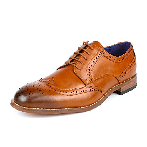 Bruno Marc Men's William 2 Brown Camel Classic Brogue Wing Tip Lace Up