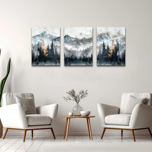 DZRWUBHS Canvas Wall Art for Bedroom Modern Wall Decor for Living Room Office Decorations Mountain Landscape Wall Pictures Foggy Forest Vintage Paintings Artwork Bathroom Home Decor Prints 3 Piece
