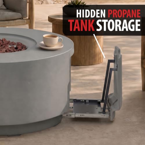 Image of AMS Round Concrete GFRC Propane Gas Fire Pit Table (Light Gray)