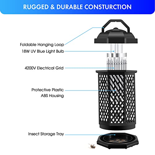 Laico Bug Zapper Outdoor, Fly Traps Outdoor, 18W And 4200V High Powerful Electric Bug Zapper Indoor For Kitchen Backyard Patio, Mosquito Zapper For Bugs Mosquitoes Gnats Fruit Flies(Black) #TOP1