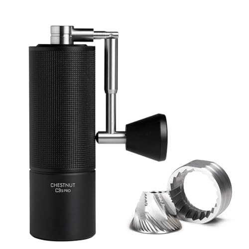 Image of TIMEMORE Manual Coffee Grinder Foldable Handle Burr Coffee Grinder with Capacity 20g Chestnut C3S PRO Internal External Adjustable Setting, Double Bearing Positioning for Travel Camping, Home Black