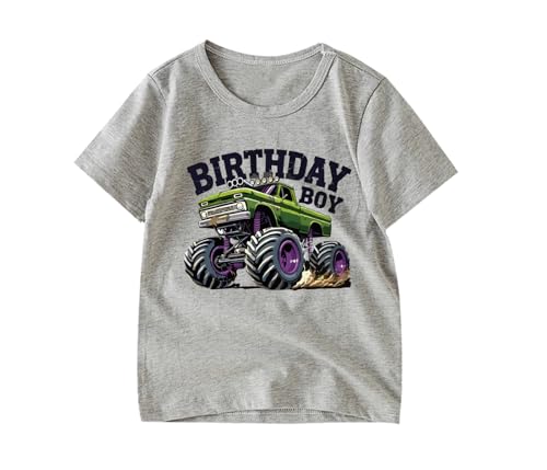 HQHKEPWA Birthday Boys Shirts Kids T-Shirt Monster Truck Toddler Short Sleeve Summer Top Outfits Casual Tees 2 Years Grey
