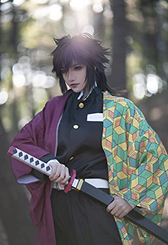 Cosplay Costume Tanjirou Zenitsu Giyuu Japanese Anime Kimono Outfit Halloween Costume Full Set With Haori Unisex (Tomioka Giyuu, L) #TOP4