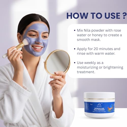 Image of Moroccan Nila Powder 50g - 100% Pure Blue Nila Powder for Skin Brightening & Tan Removal - Natural Face & Body Mask for Glowing Skin - Traditional Moroccan Beauty Powder