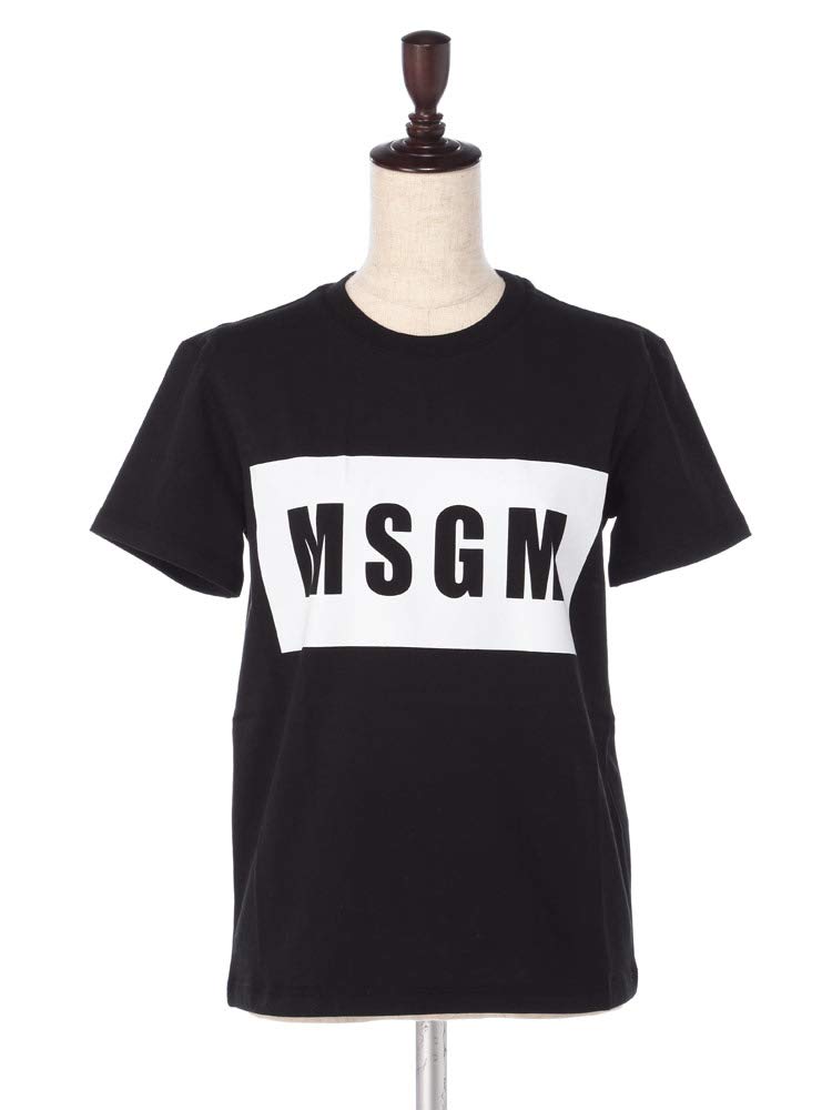 MSGM [エムエスジーエム] 綿100% ボックスロゴ クルーネック 半袖 Tシャツ [MSL2641MDM95]ブラック/XS [並行輸入品]
