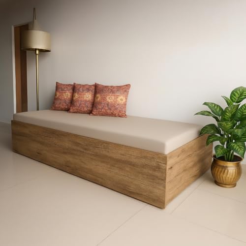 Image of Amazon Brand - Solimo Zarrah Diwan Single Bed with Storage - Without Mattress | Multipurpose Wooden Box Bed | 188L x 76W x 38H CM | Rustic Brown Finish | DIY