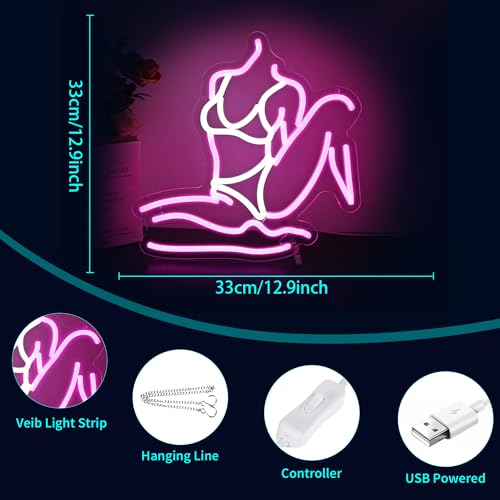 Image of Pink & White Neon Sign for Wall Decor Led Light Sign Neon Light for Room Party Home Wall Decor USB Powered - Lady