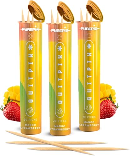 Image of QuitPix to Help Quit Smoking - Flavored Toothpicks Extra Thick & Long Boosting with Lobelia Plant to Help Stop Smoking - Oral Fixation - Nicotine Free - Kosher Mango Strawberry (3 Pack)