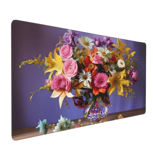 Alfombrilla ratón gaming XXL de 80x40 cm con jarrón de flores para un escritorio ordenado