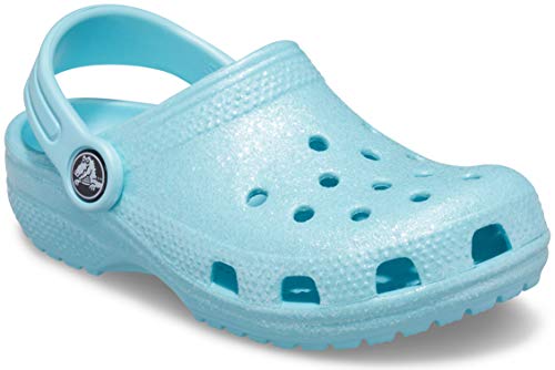 Image of Crocs Kids Classic Clog | Glitter Girls | Slip On Shoes, Electric Pink Iridescent Shimmer