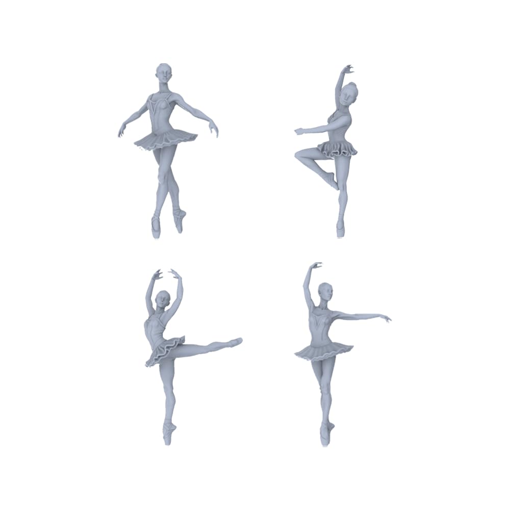 MRY-SFW LYTR87152 1/87 Ballet Dancer Resin Miniature Model Set of 4 Ballet Girls Unpainted White Model Hand Painted DIY Dance Scene Figure 1 Set