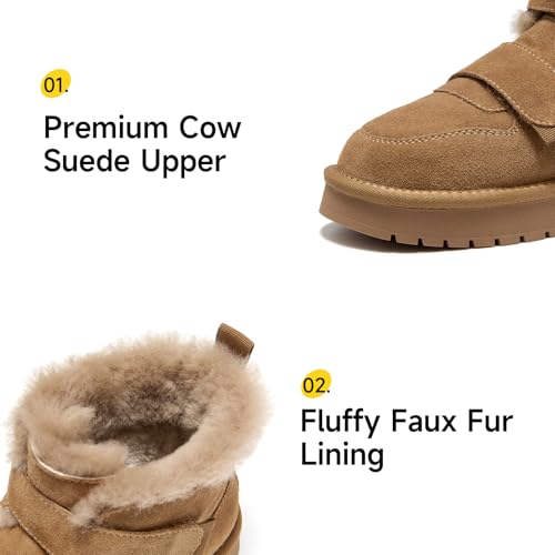 BEAU TODAY Women's Snow Boots, Platform Winter Mini Boots for Women, Genuine Suede Warm Faux Fur Lined Slip-0n Ankle Boots Comfortable Anti-slip Outdoor Short Booties2