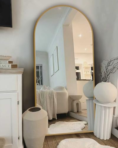Image of SUNQUEEN Arched Mirror Full Length, 71 inchx32 inch Full Length Mirror with Stand, Standing Floor Mirror Wall, Hanging or Leaning Large Full Body Mirrors for Bedroom Living Room(Gold)