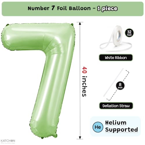 Image of KatchOn Giant Sage Green 7 Balloon Number - 40 Inch | 7th Birthday Decor