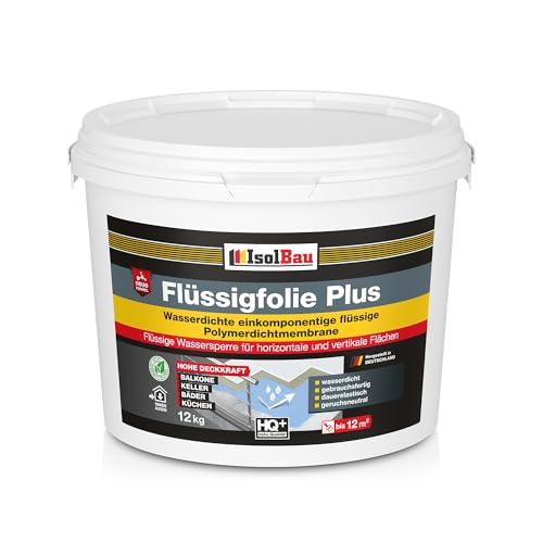 Isolbau Flüssigfolie PLUS 12kg - Dichtfolie für innen & Außenbereich - für Wand & Boden - Balkonabdichtung Terrasse - Lösemittelfreie wasserdichte Abdichtung Dichtmasse
