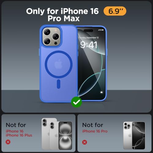 Image of Miracase Magnetic for iPhone 16 Pro Max Case, 6.9 inch, Slim, Blue | Compatible with MagSafe, Translucent Matte, Military-Grade Protection, Anti-Fingerprint, Shockproof Protective Phone Cover