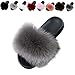Claquettes Femmes Fourrure de Lapin Pantoufles Femmes Chausson Peluche Slippers Sandales Fausse Fourrure Bout Ouvert Maison Chaussures Fluffy Mules