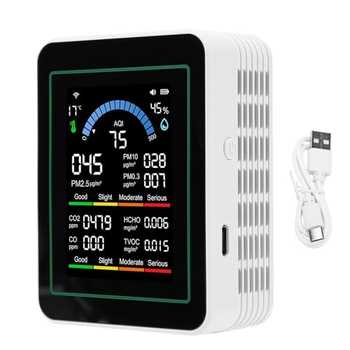 Eujgoov ZN MT13W Monitor de Calidad del Aire, Detector 10 en 1 CO2 TVOC HCHO PM2.5 PM10 PM0.3 con Control de Aplicación WiFi para Interiores, Blanco