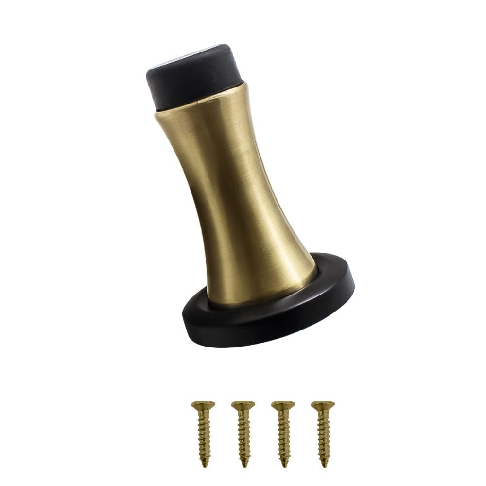 Volo Heavy Duty Antique Brass Wall Mounted Door Stop, Rigid Door Stopper with Low Mounted Black Rubber Bumper Tips, Protect Wall & Door for Kitchen, Bedroom, Office (4) (B0C71BJH6V) Amazon Price History, Amazon Price Tracker