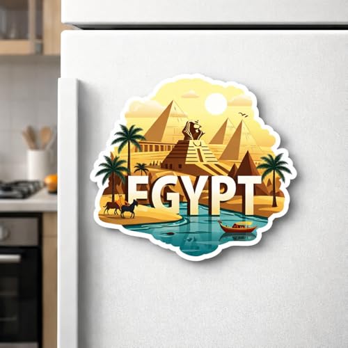 Image of Naxon Egypt Country Pyramids Theme Souvenir Wooden Fridge Magnet | Pyramid, Sphinx & Ancient Egypt Design 3x3 Inch Refrigerator Magnet for Kitchen & Home Decor | Travel Gift from Egypt | Pack of 1