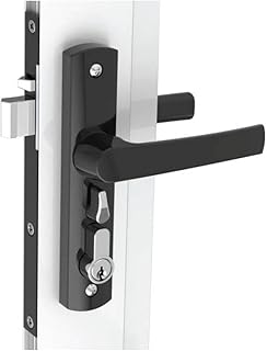 Security Screen Door Lock Hinged Black Barrier- with Cylinder Lock + 3 Keys