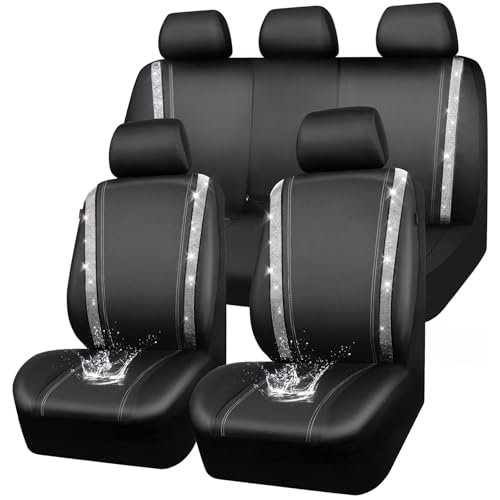 CAR PASS Housses siège Voiture en Cuir imperméable, Bling Diamant Brillant Cristal Scintillant, Universel pour 95% de Toutes Les Automobiles Camions SUV,...