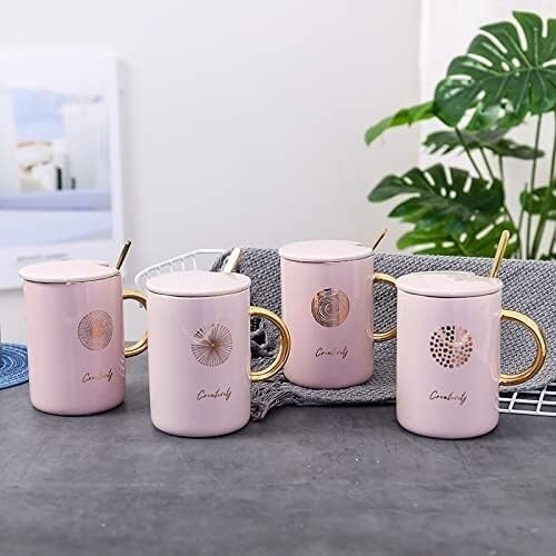 Prezenty Kubek ceramiczny Kubek Ręcznie malowany Złoty Kubek Ceramiczny Różowy Śliczny Kubek ze Złotą Łyżką Dziewczyna Kubek Wody Kubek Kreatywny Kubek Studencki Para Kubek (Kolor: Duża kropka) (Colo
