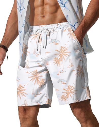 COOFANDY Mens Hawaiian Beach Shorts Elastic Waist Drawstring Lightweight Summer Casual Shorts with Pocket