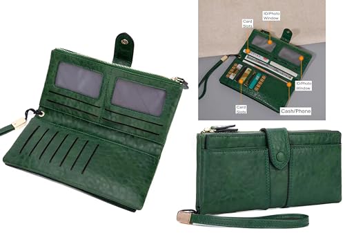 Women Vegan Leather Wristlet Wallet Clutch. Large capacity 20 Credit Card Holder 2 ID Photo window Coin Purse (Burgundy)4