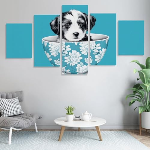 Chiot dans une tasse art mural moderne pour chambre à coucher cocooning