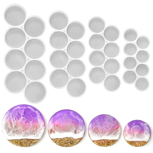 RESINWORLD 32-Cavity Set of 2 1.75 1.5 1.25 Circle Grip Mold Magnet Mold Round Keychain Silicone Mold for Resin (No Hole)