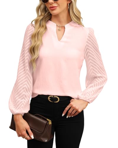 Atxnn Damen Blusen Spitze Langarm Oberteile Elegant Chiffon Tops V...