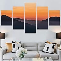 SIGNWIN 5 Panel Canvas Wall Art Coastal Orange Photography Relax/Calm Romantics Sunset Warm for Home Decorations Ready to Hang - 60