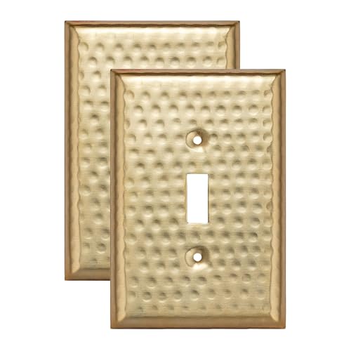 Image of Monarch Abode Single Toggle Light Switch Cover Plate - 1-Gang Brushed Gold Outlet Covers, Hand Hammered Decorative Outlet Cover Wall Plates, Light Switch Plate Covers for Electric Outlets, Pack of 2