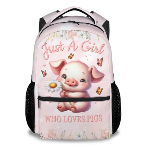 Kids Backpack for Kindergarten - 17 Inch Cute Pig Backpacks for Girls - Funny Print Bookbag for Elementary