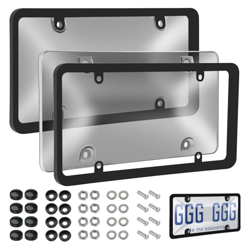 2 Pack License Plate Frames with Clear Protective Shields