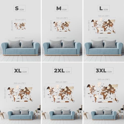Image of Enjoy The Wood 3D Wooden World Map Wall Art (Multicolor, 3XL) | Large Travel Map with Pins for Art Decor, Decorative Map of the World for Home, Office Travel Wall Art Housewarming Gift Idea
